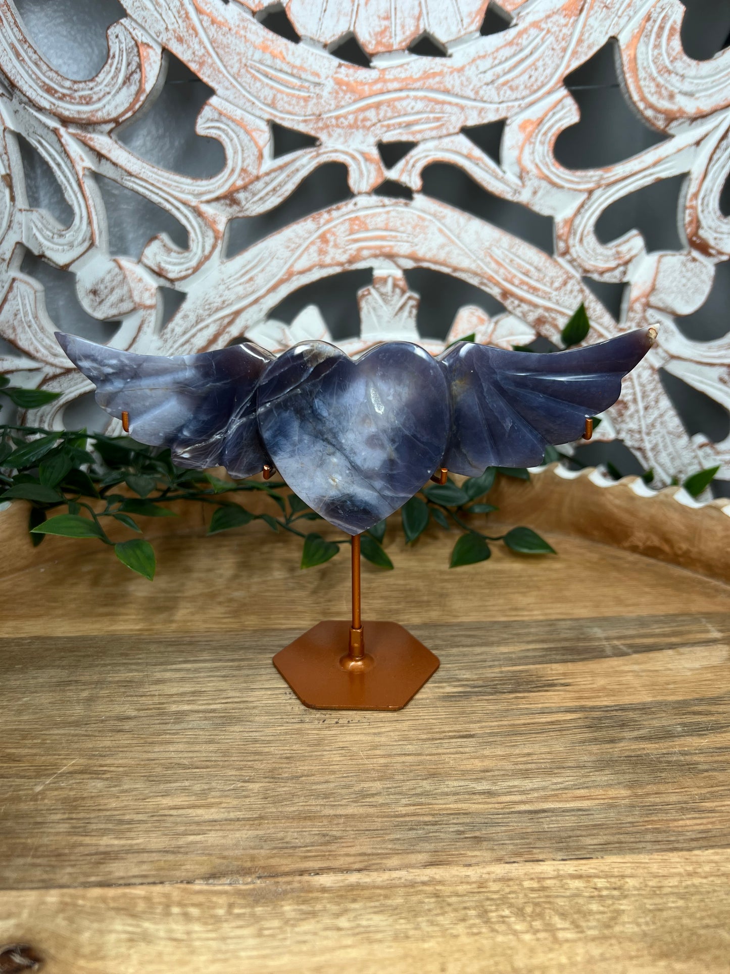 Purple Chalcedony Heart Wings
