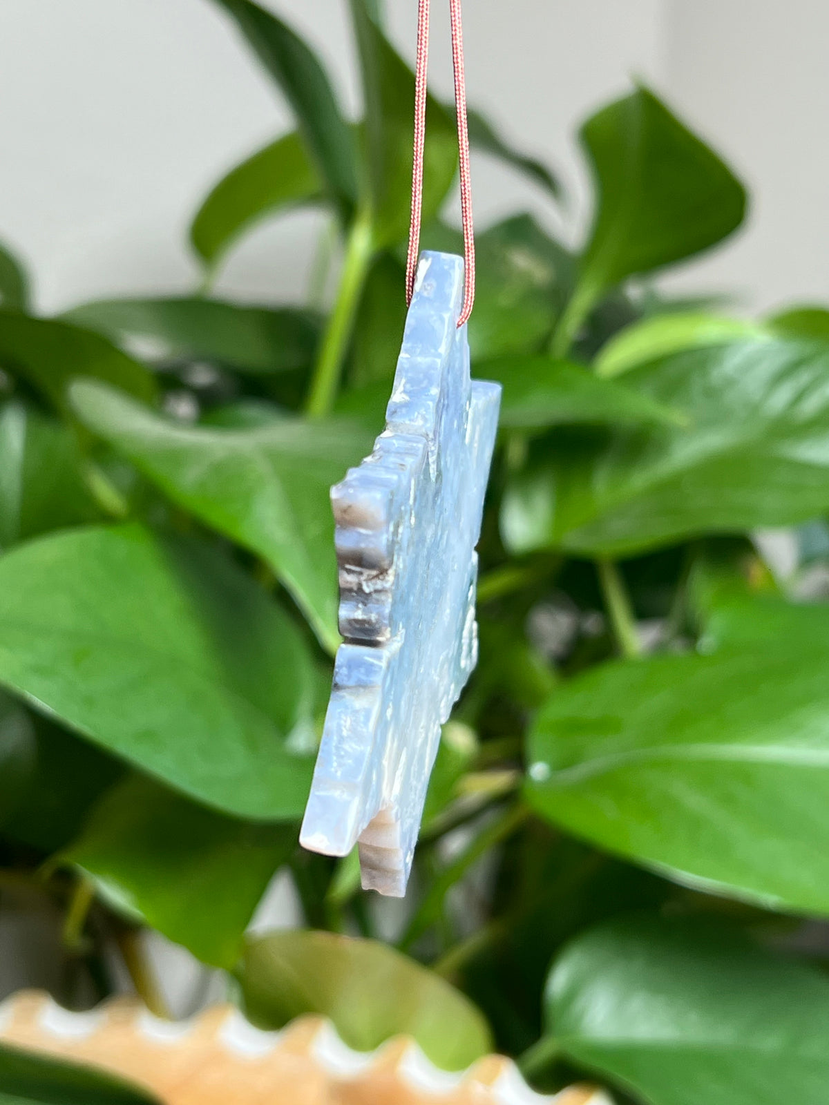 Blue Plume Agate Ornament Snowflake: K