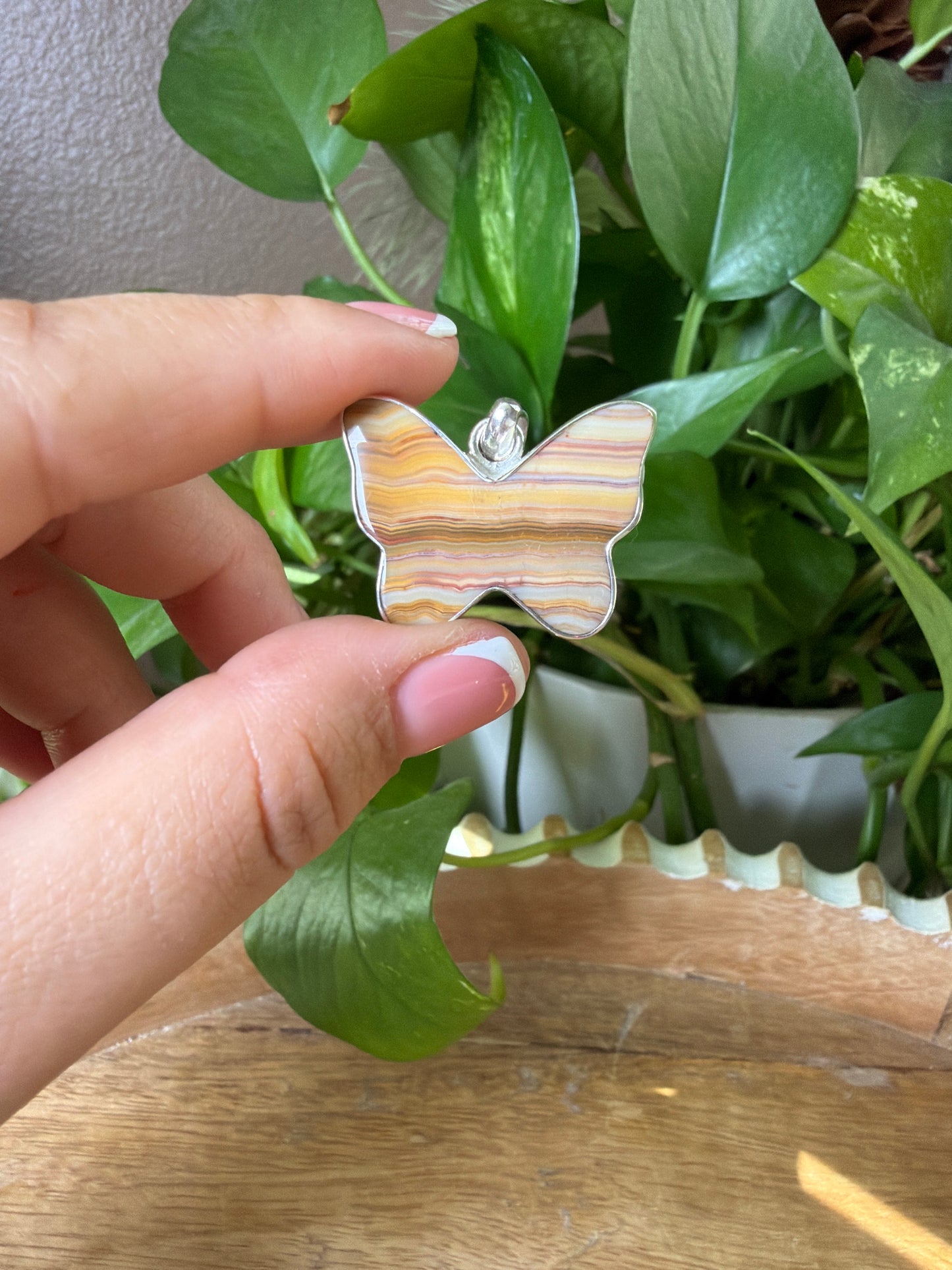 Crazy Lace Agate Butterfly Pendant