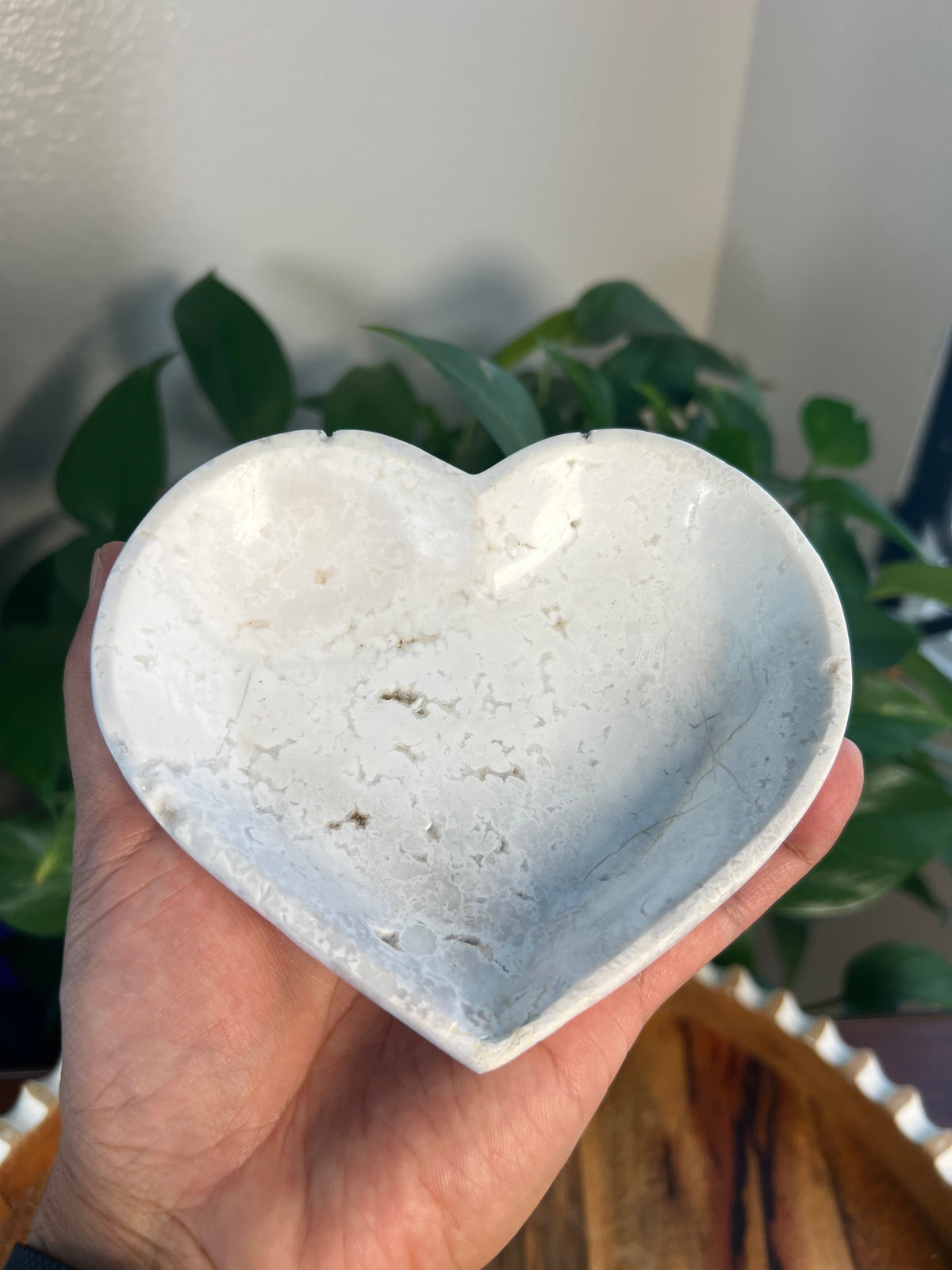 White Plume Agate Heart Bowl: S