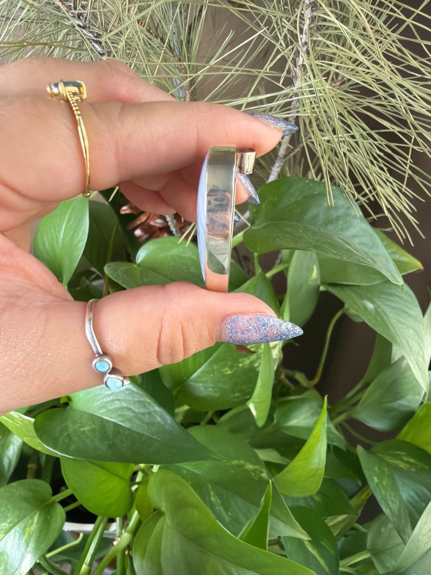 Blue Plume Agate Heart Necklace