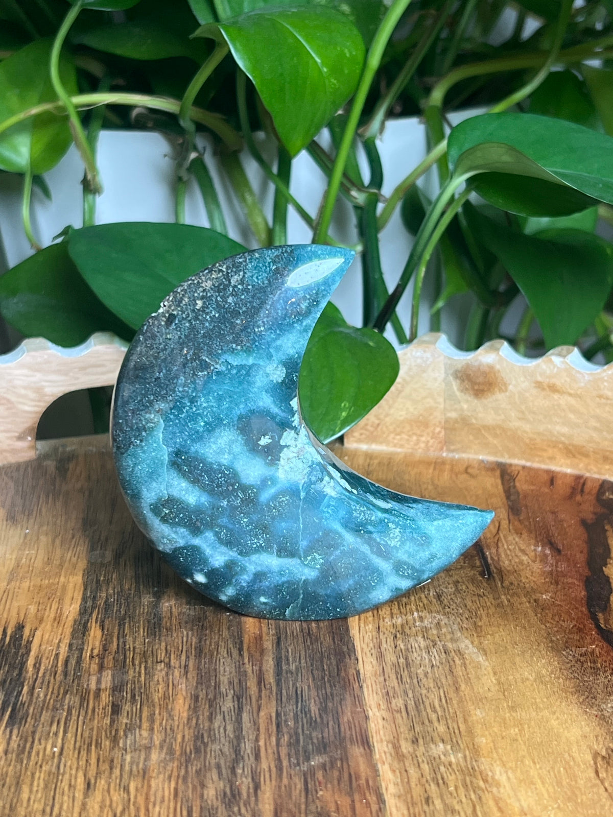 Blue Green Jasper Self-Standing Moon: BA