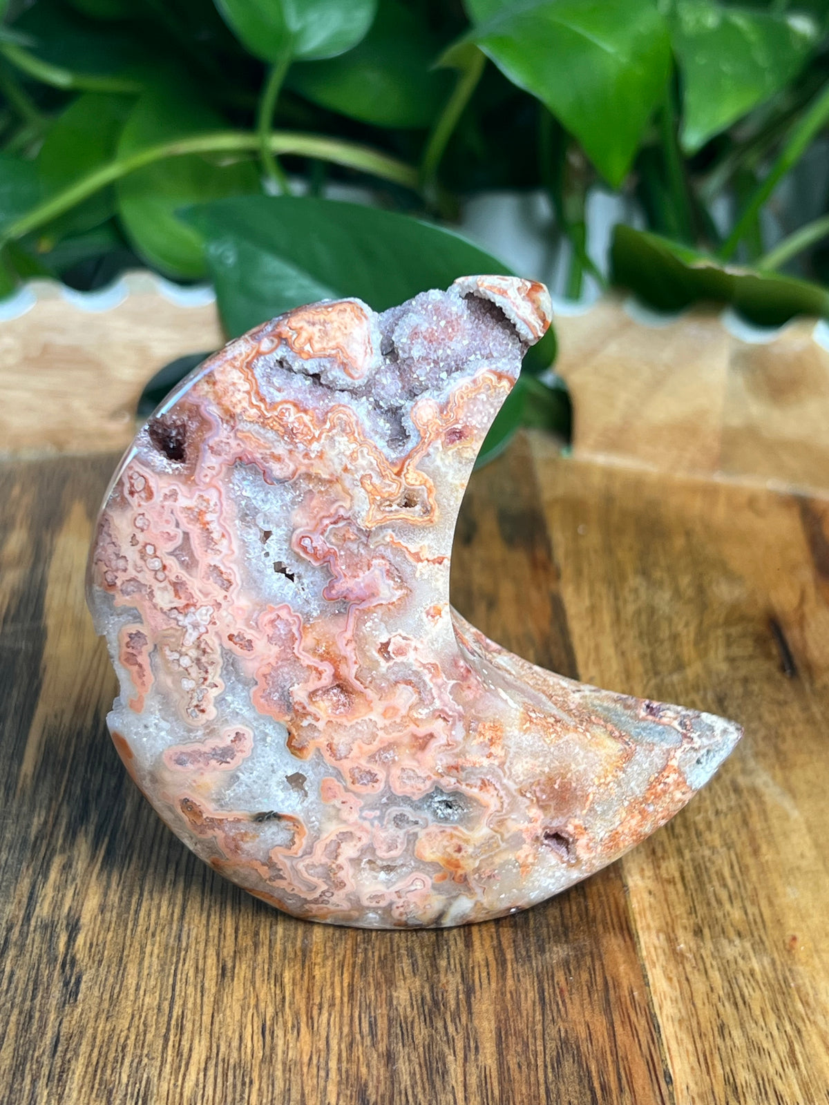 Crazy Lace Agate Self Standing Moon: MB