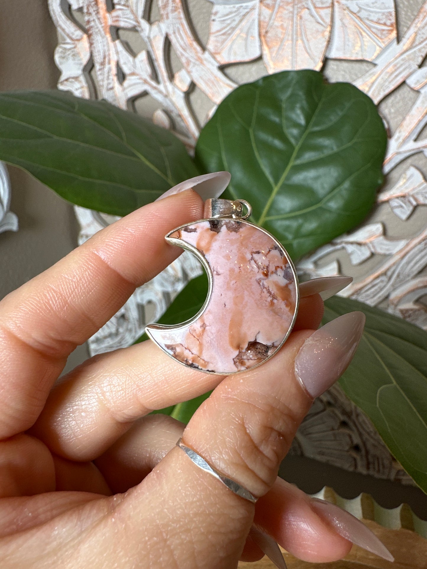 Pink Carnelian Moon Pendant