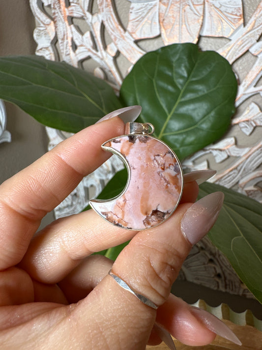 Pink Carnelian Moon Pendant