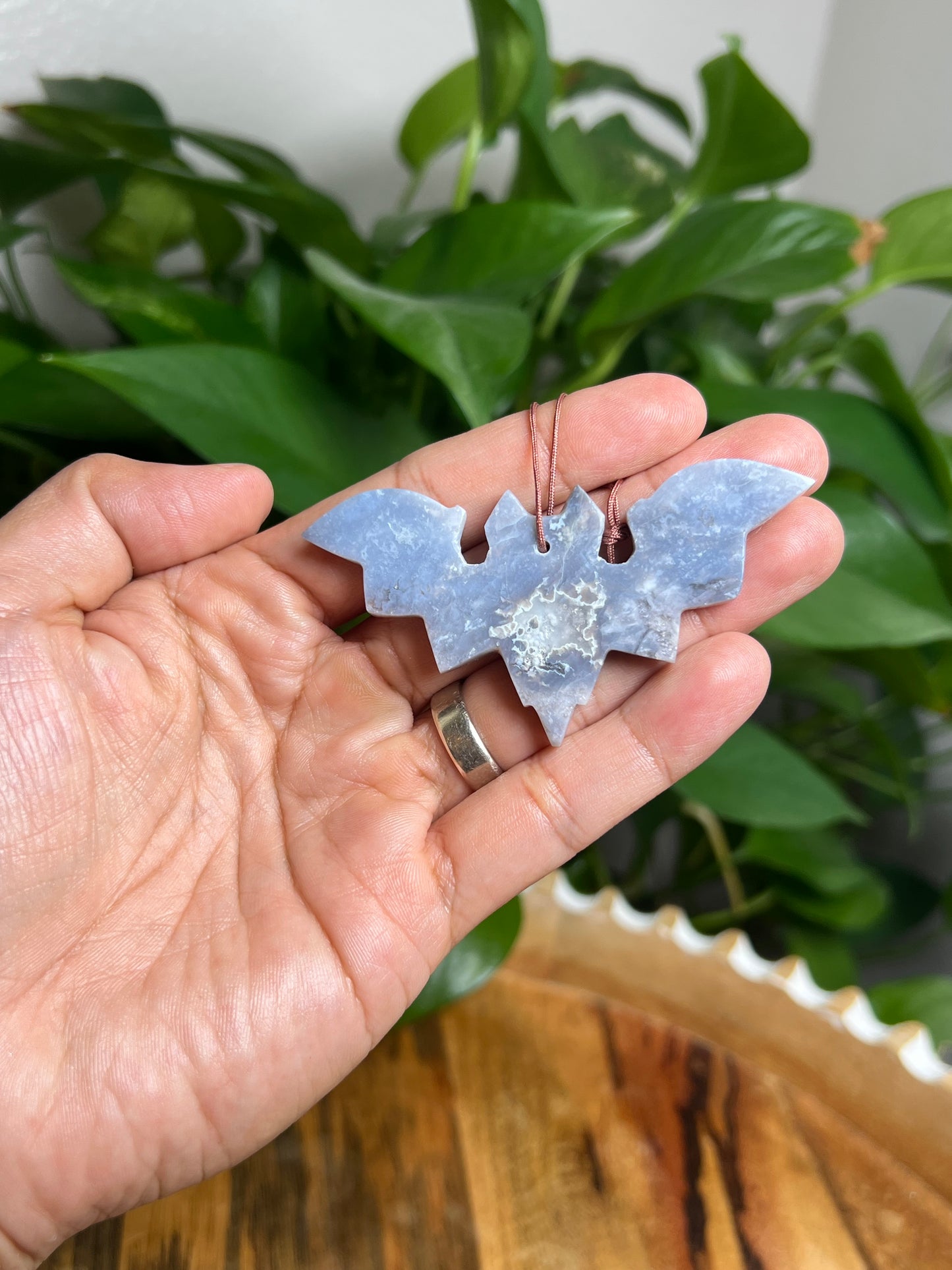 Blue Plume Agate Ornament Bat: DE