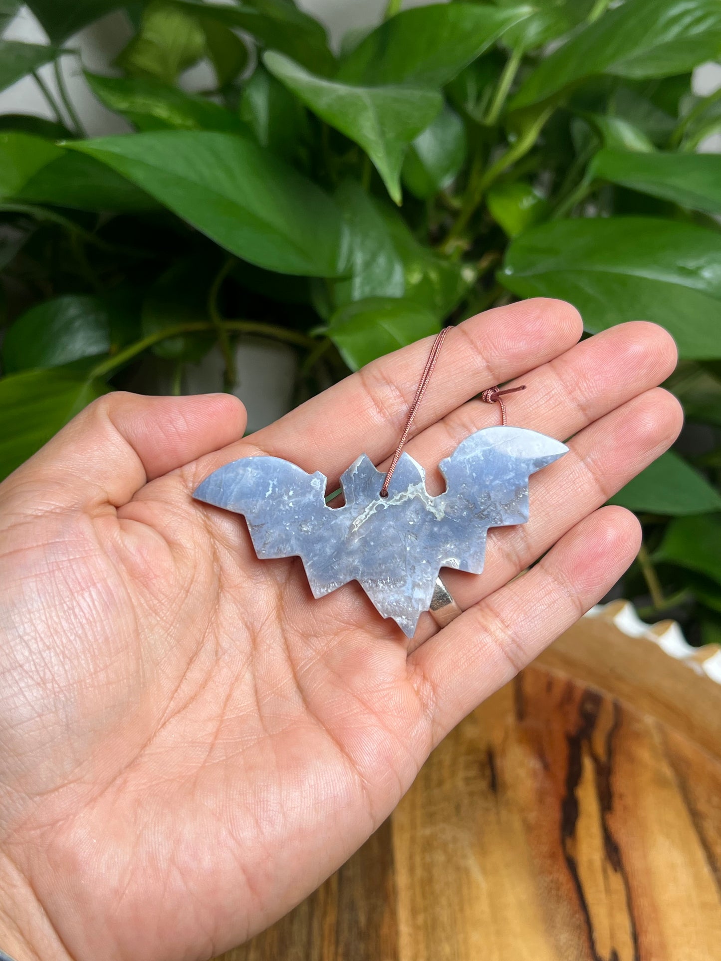 Blue Plume Agate Ornament Bat: