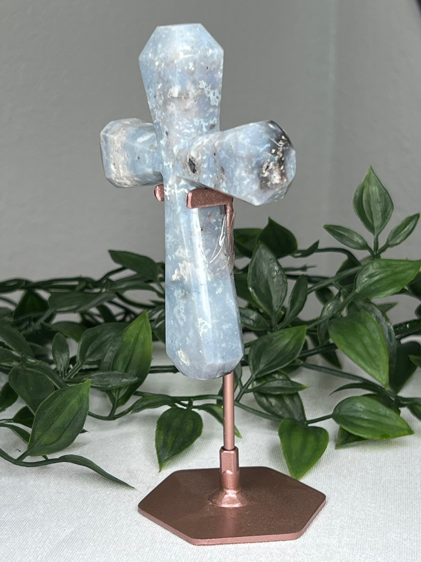 Blue Plume Agate Cross