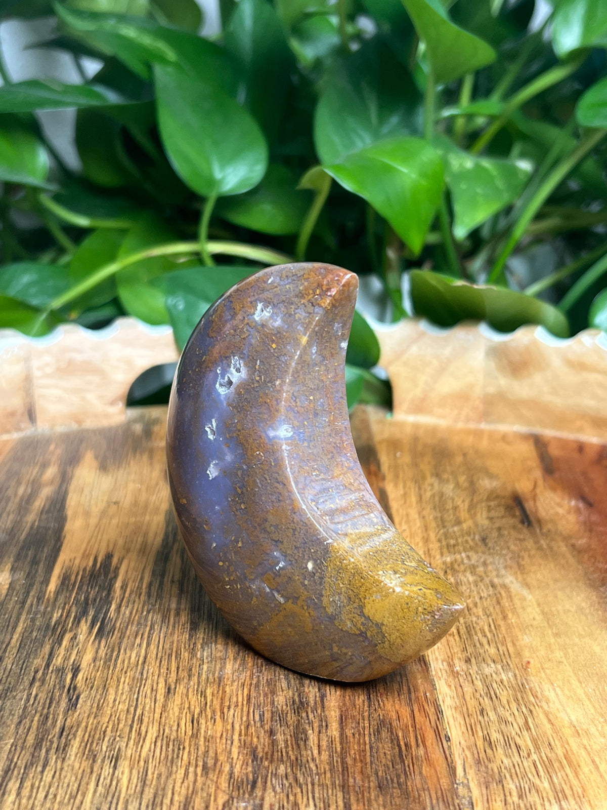 Purple Chalcedony In Gold Self-Standing Moon: NA