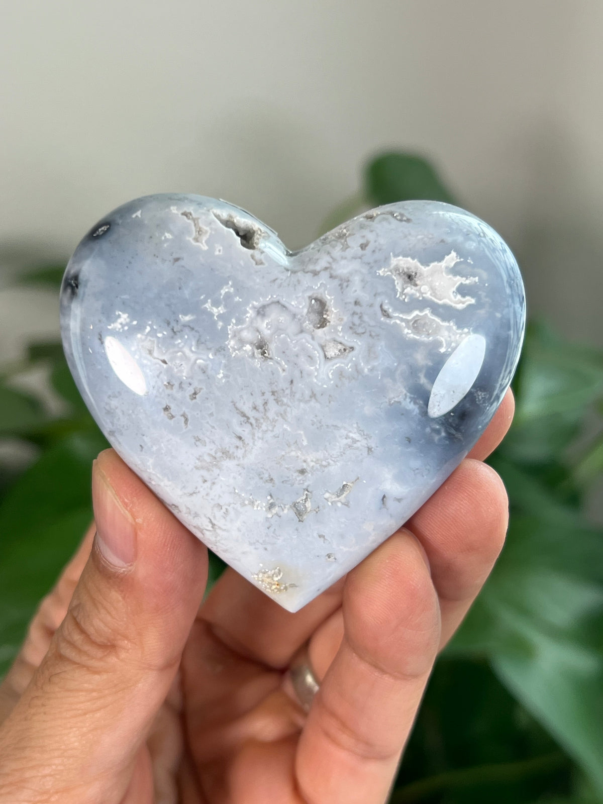 Blue Plume Agate Small Hearts