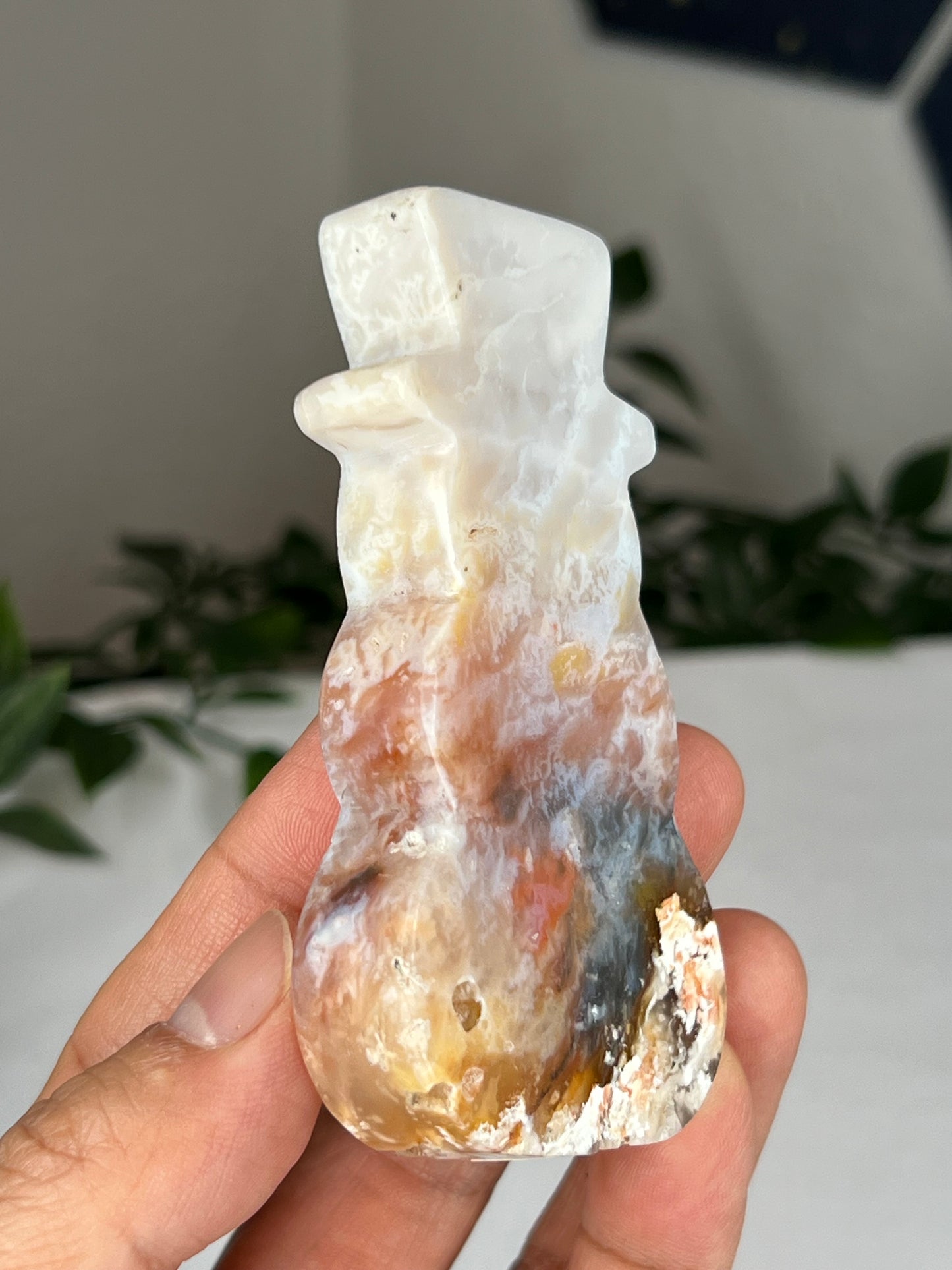 Rainbow Plume Agate Snowman