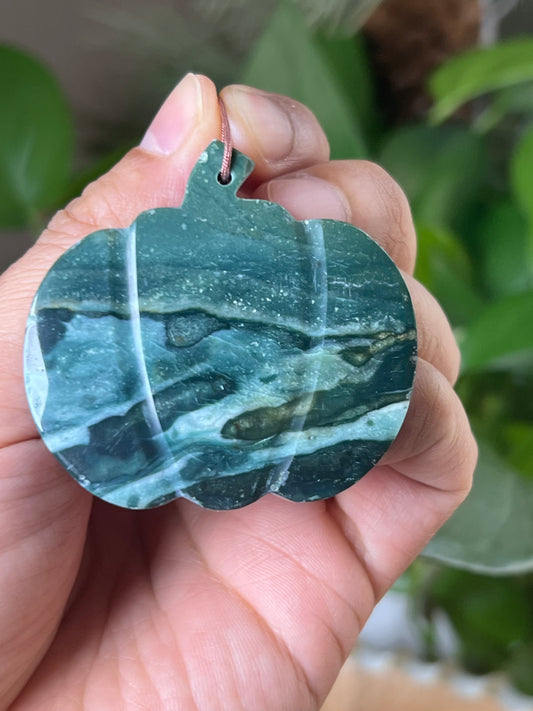 Blue Green Jasper Pumpkin Ornament