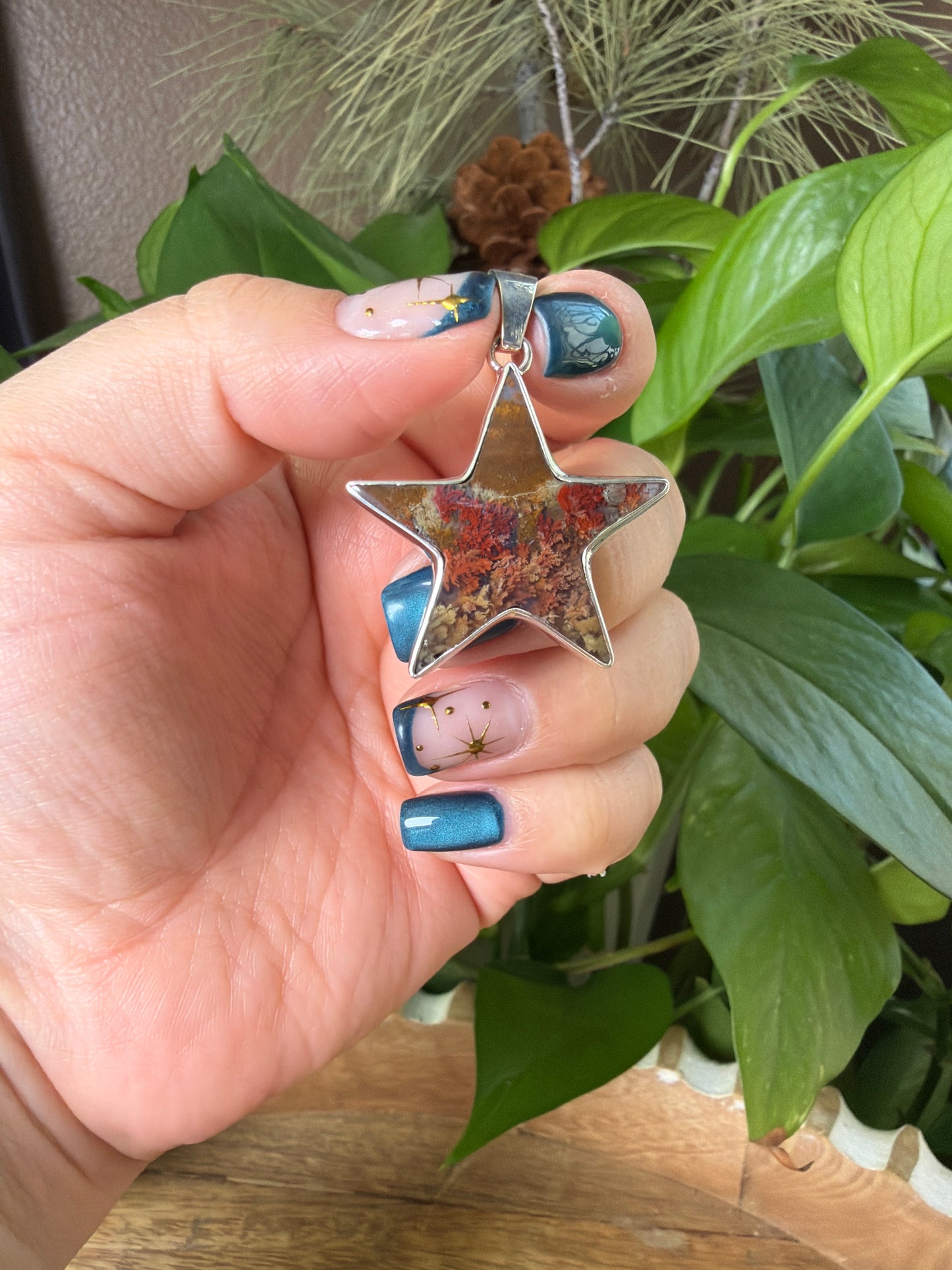 Scenic Moss Agate Star Pendant