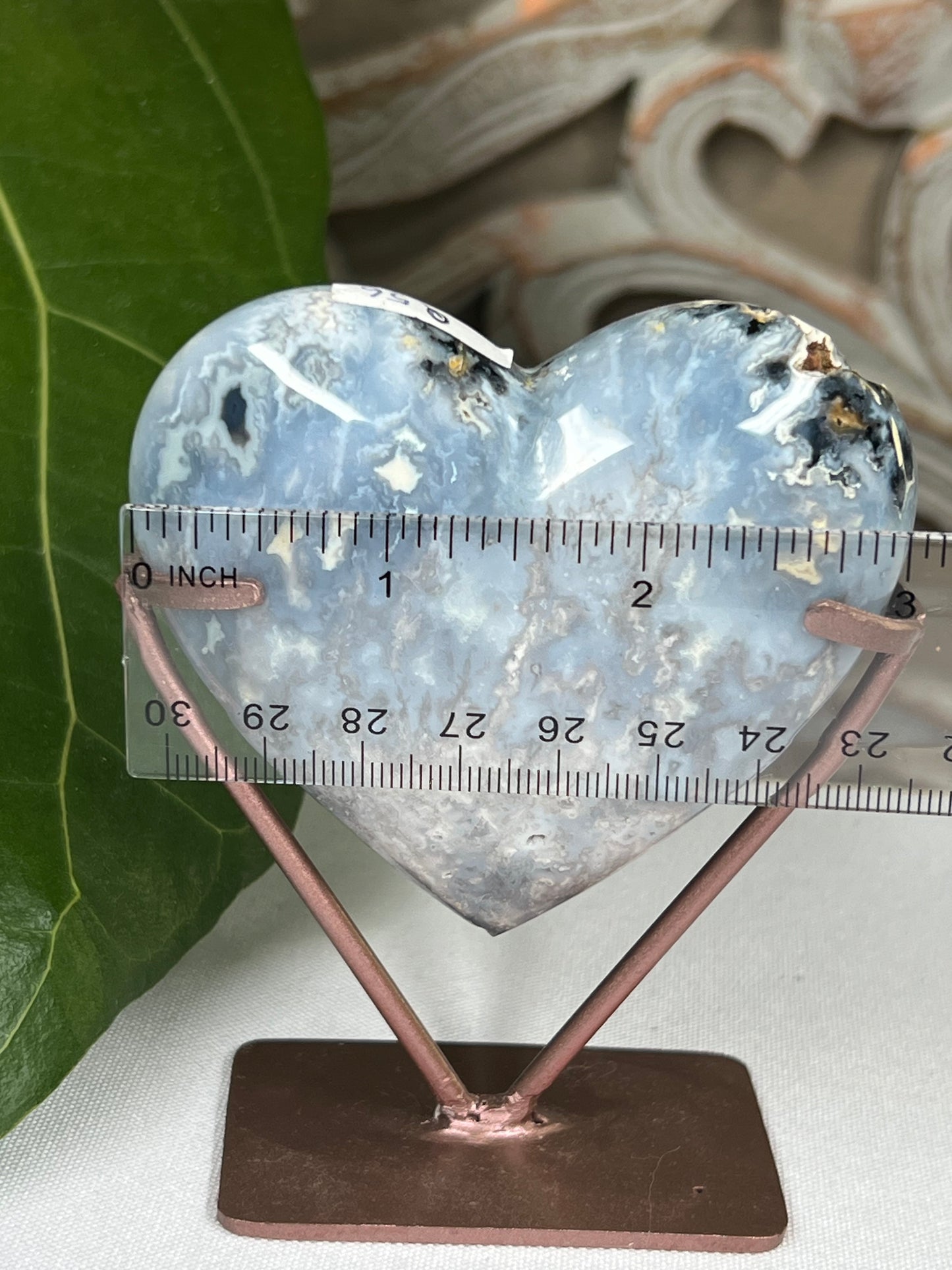 Blue Plume Agate Heart