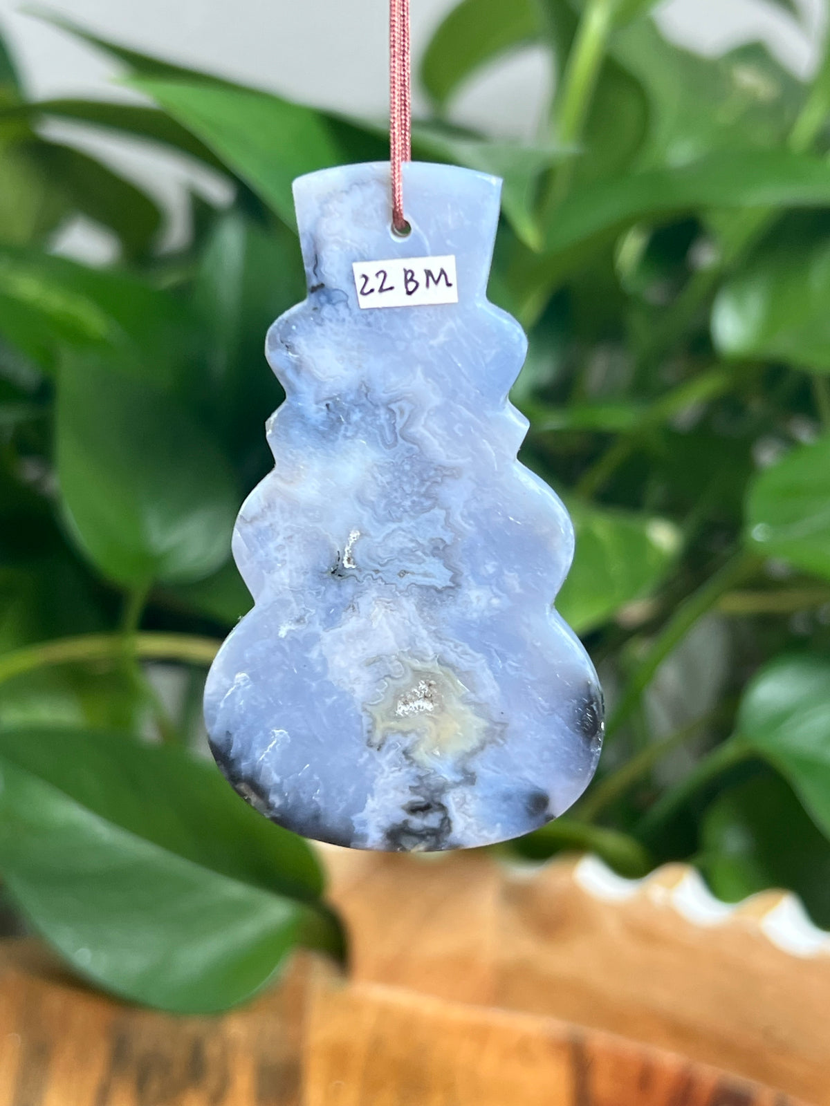 Blue Plume Agate Ornament Snowman: BM