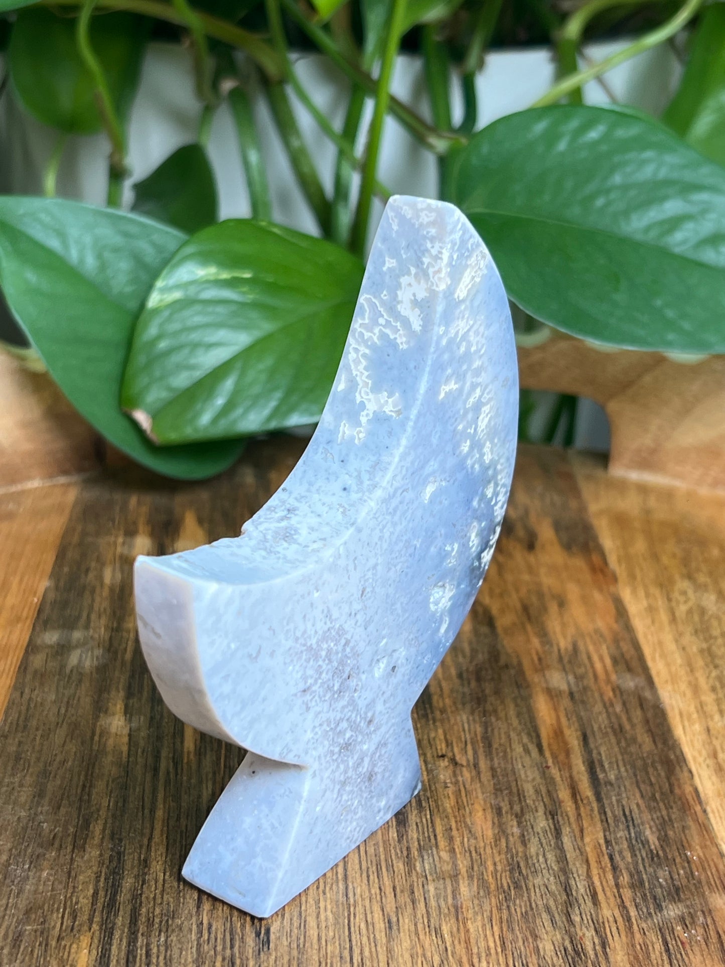 Blue Plume Agate Self-Standing Moon: MB