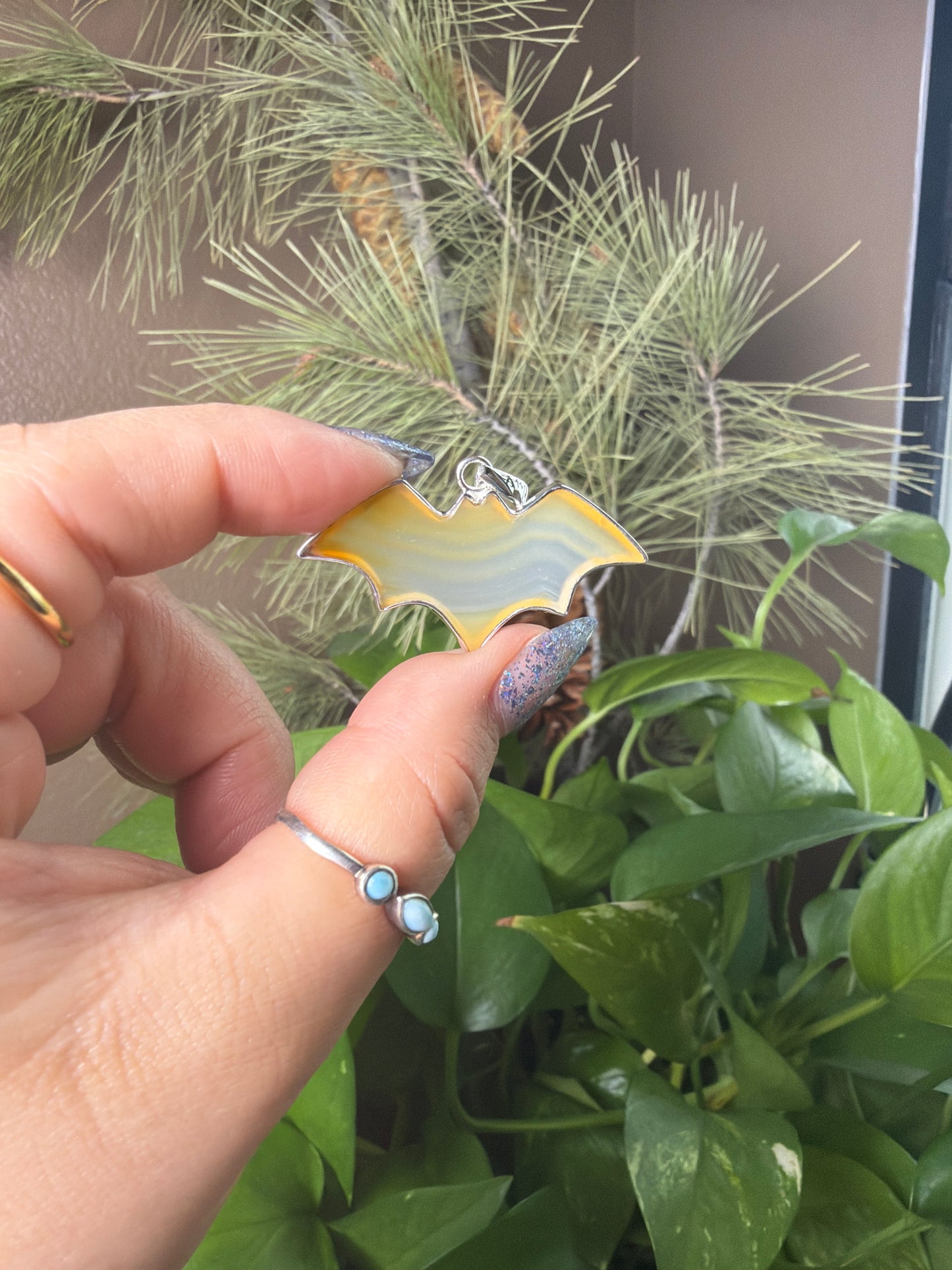 Iris Agate Bat Necklace