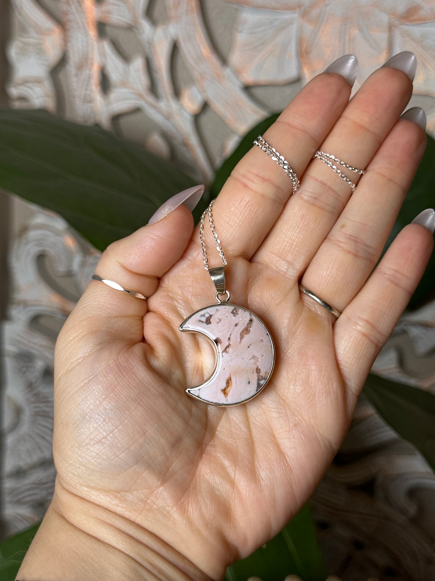 Pink Carnelian Moon Pendant