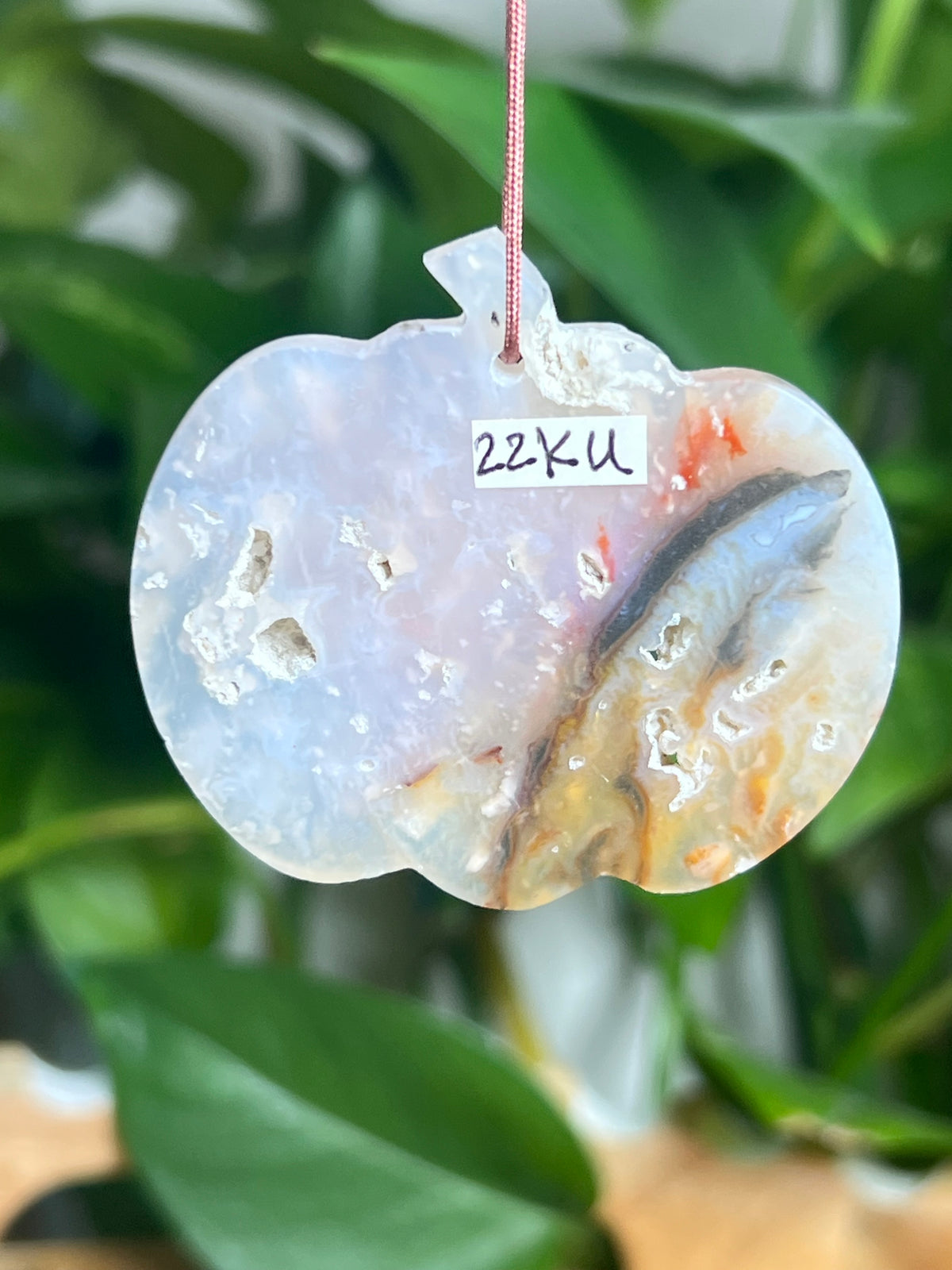 Rainbow Plume Agate Ornament Pumpkin: KU
