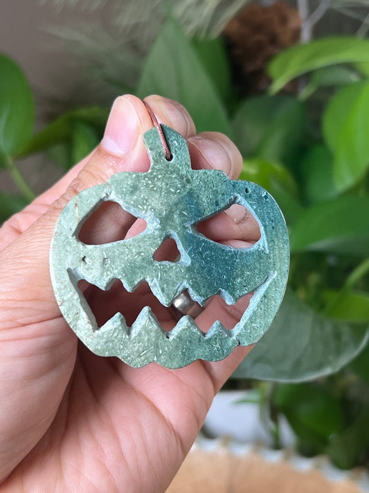 Blue Green Jasper Jack-O-Lantern Ornament