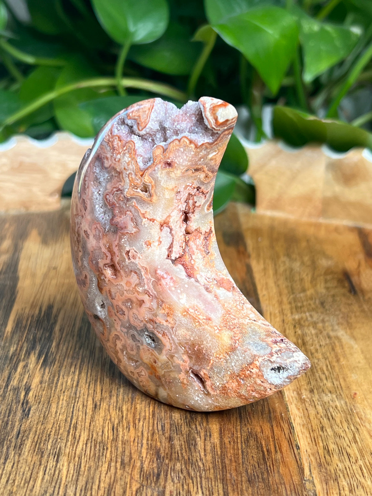 Crazy Lace Agate Self Standing Moon: MB