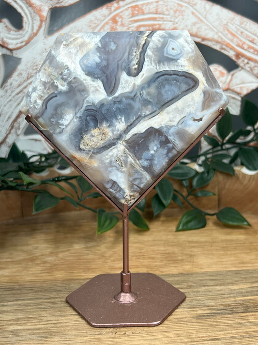 Blue Grey Lace Agate Diamond