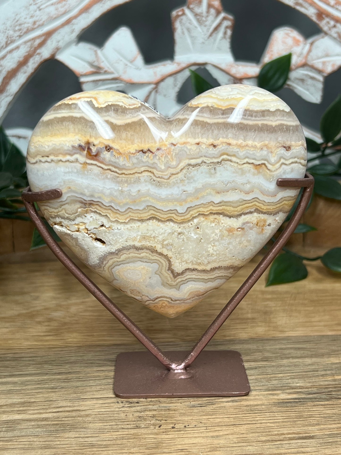 Yellow Crazy Lace Agate Heart