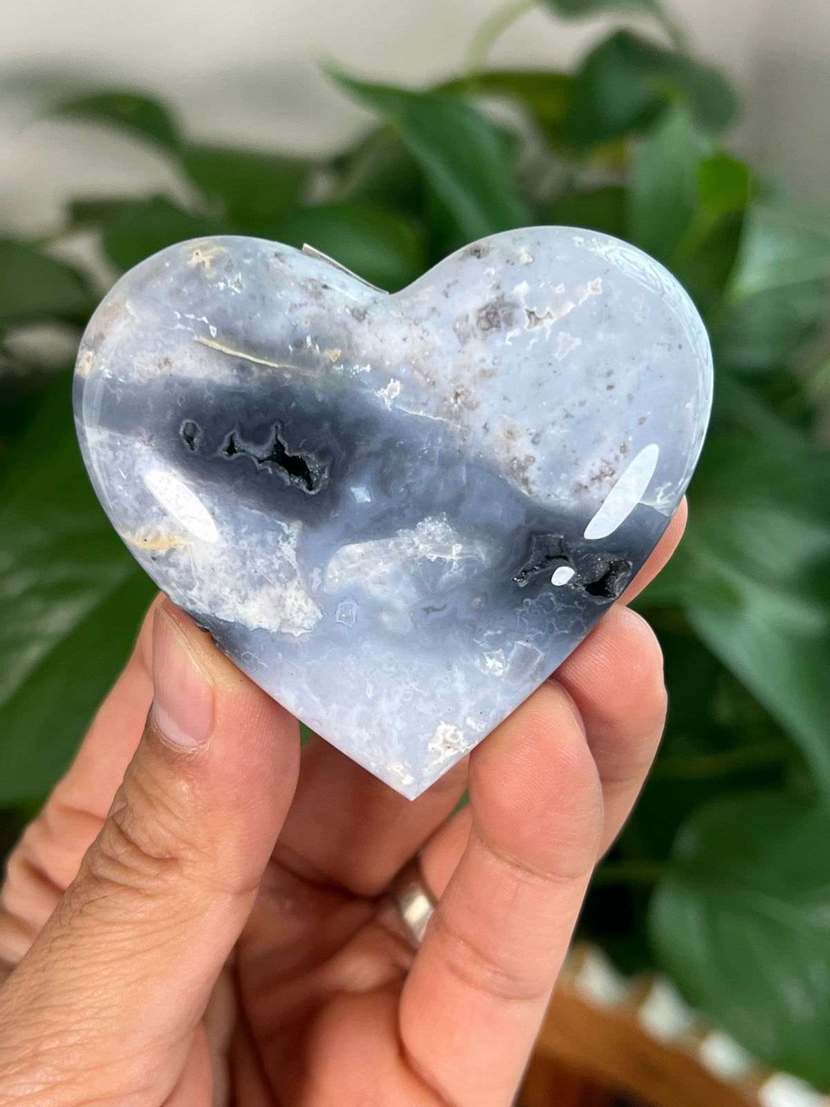 Blue Plume Agate Small Hearts
