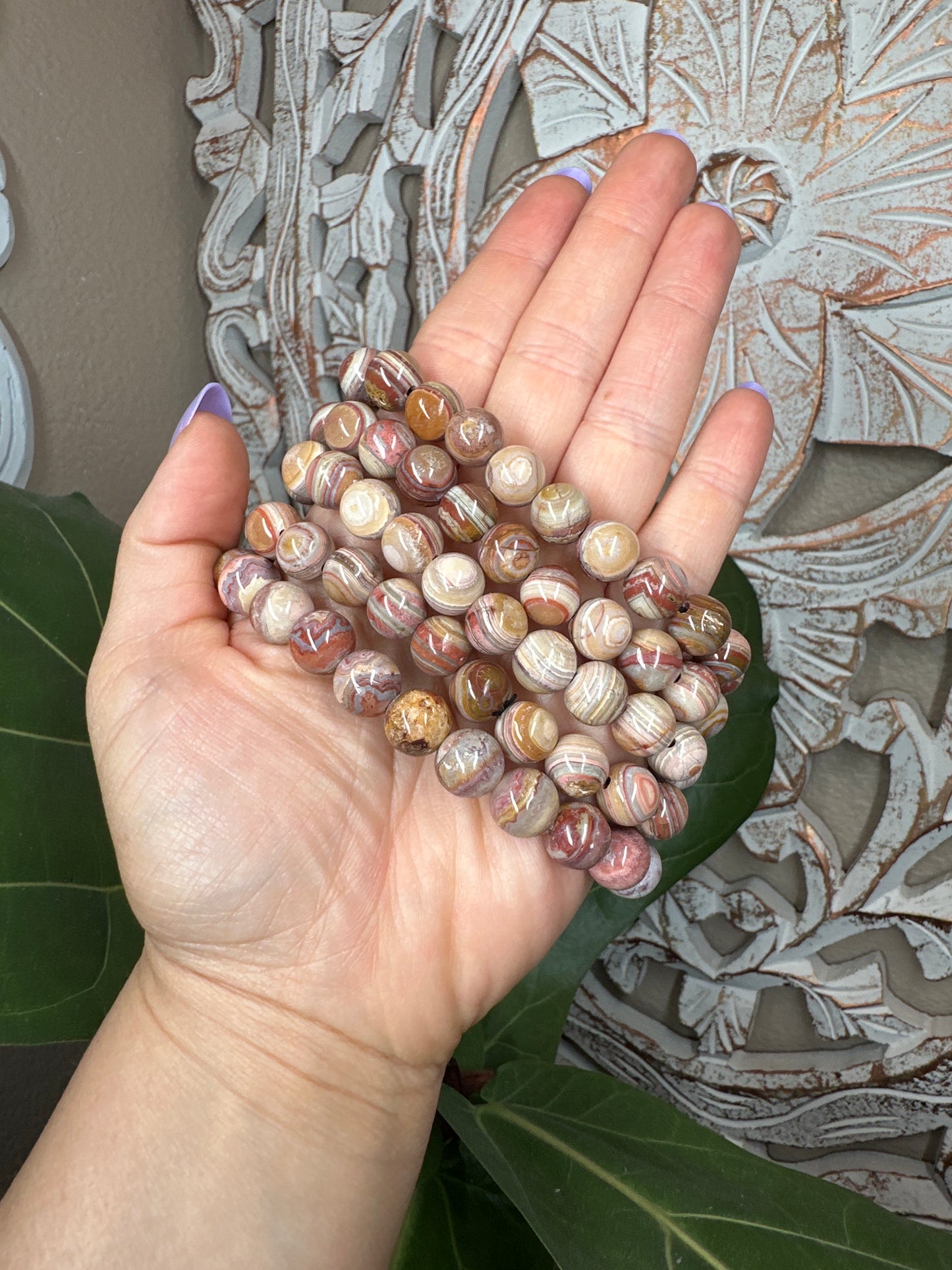 Red & Pink Crazy Lace Agate Beaded Bracelet (10mm)