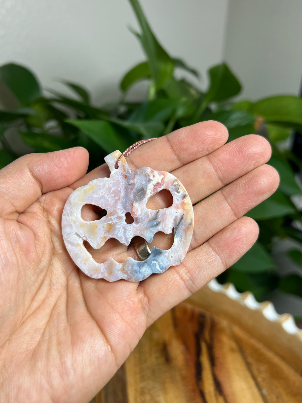 Rainbow Plume Agate Ornament Pumpkin: AA