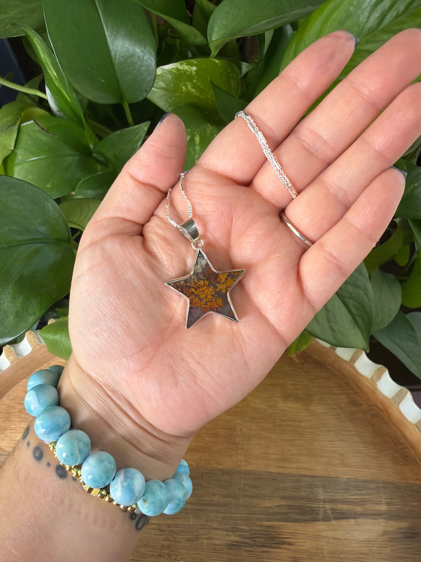 Scenic Moss Agate Star Pendant