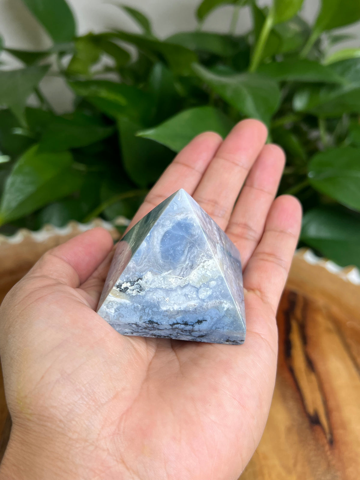 Blue Plume Agate Pyramid: PB