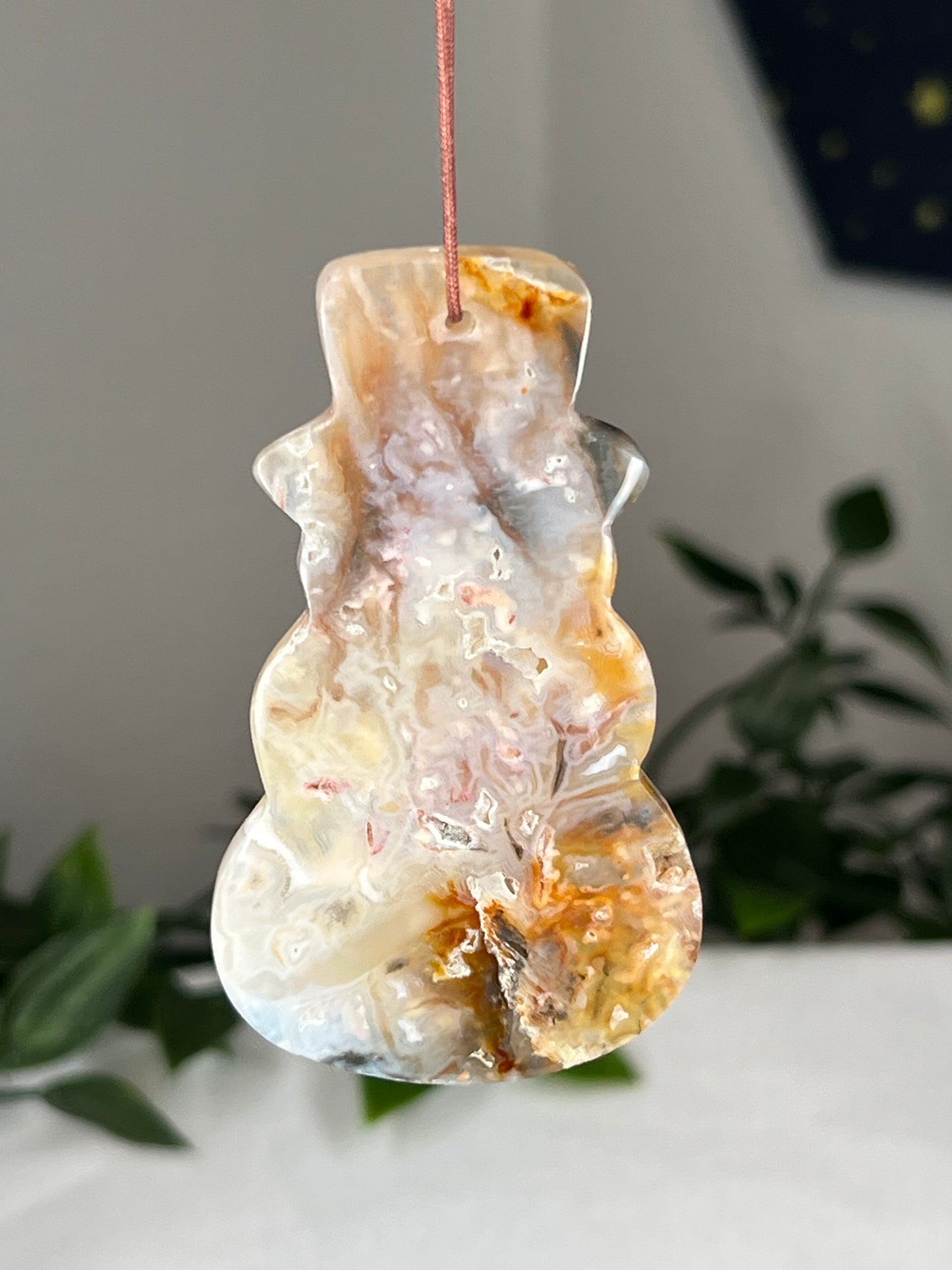 Rainbow Plume Agate Snowman Ornament