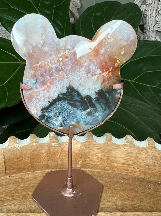 Rainbow Plume Agate Bear Head