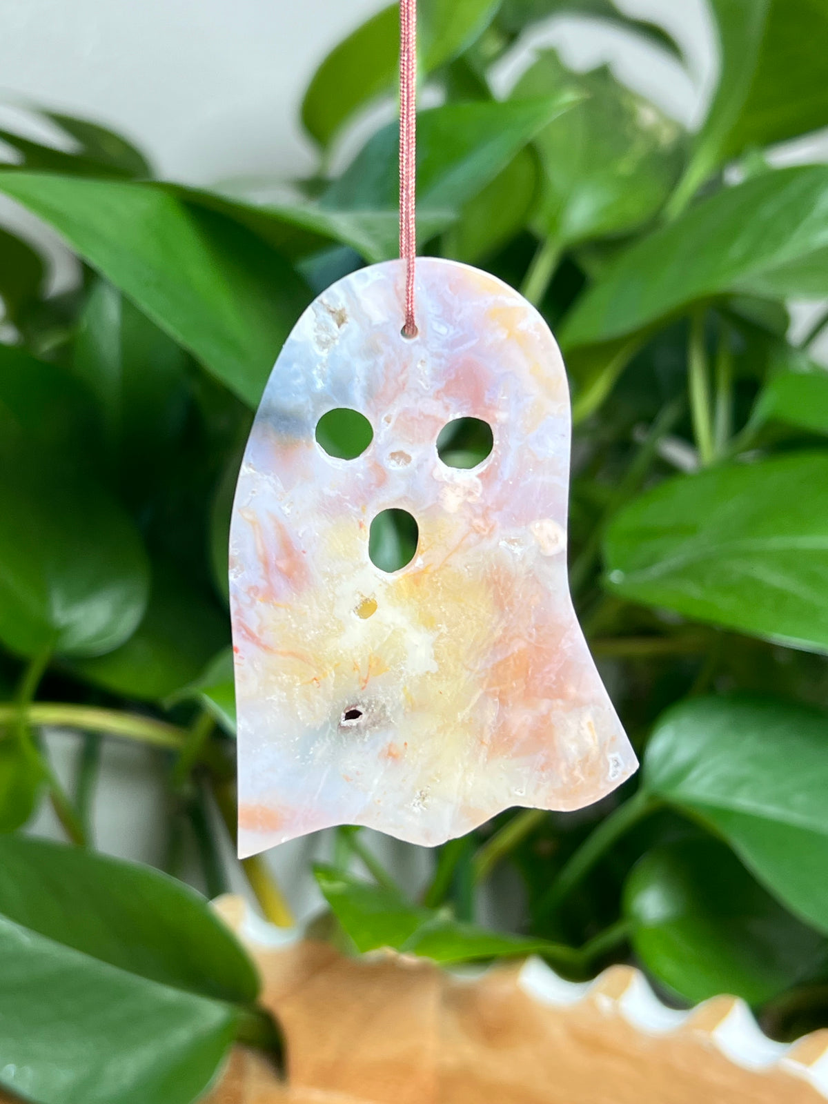 Rainbow Plume Agate Ornament Ghost: KF