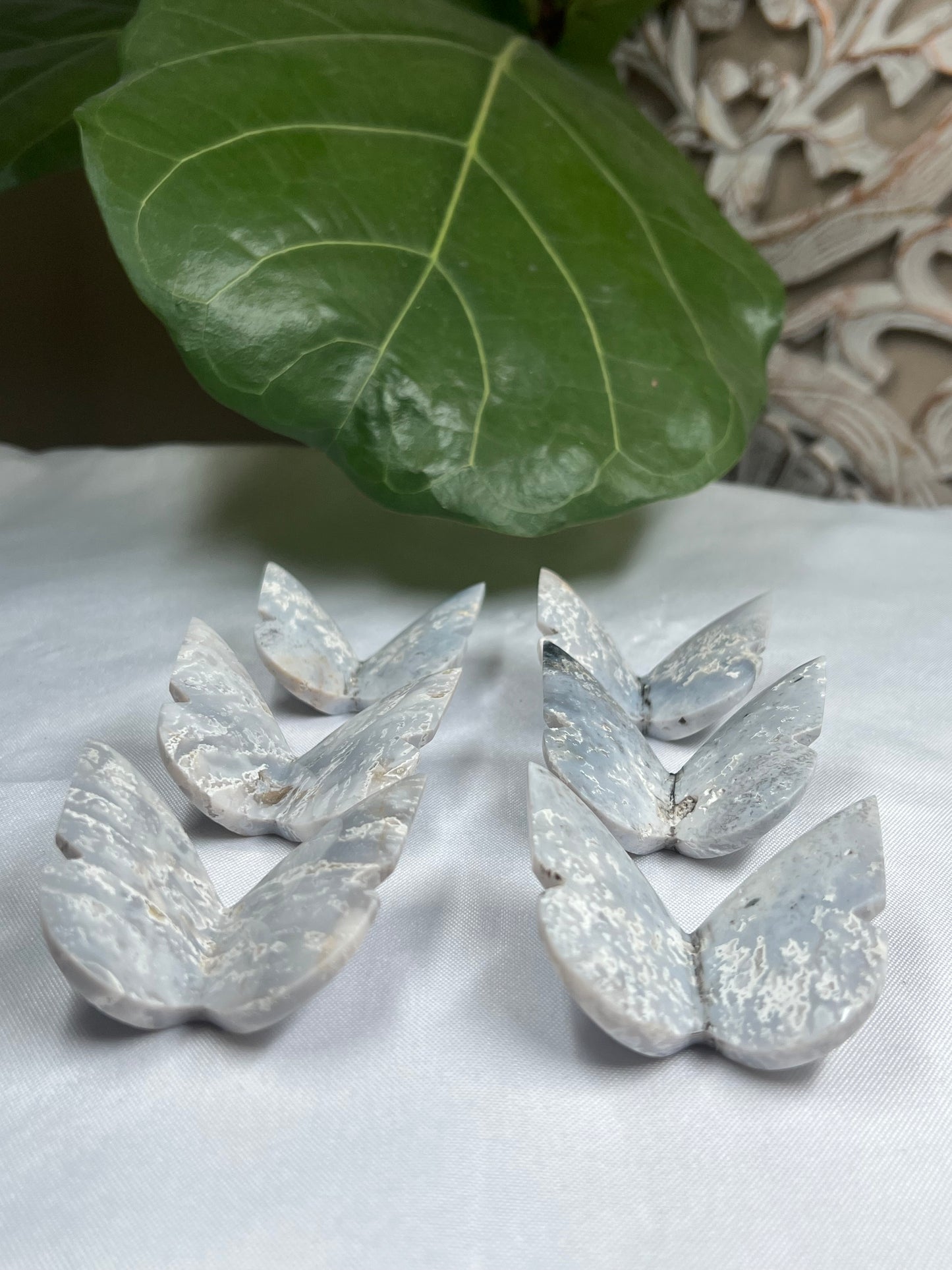 6pcs Grey Blue Plume Agate 3D butterfly