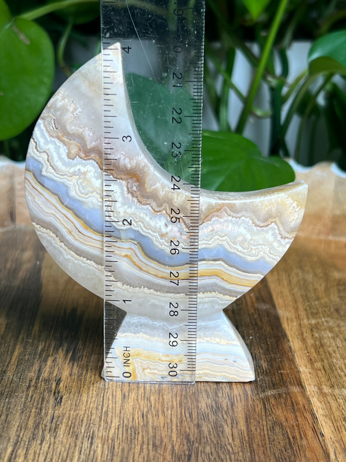 Yellow Crazy Lace Agate Self-Standing Moon: BA