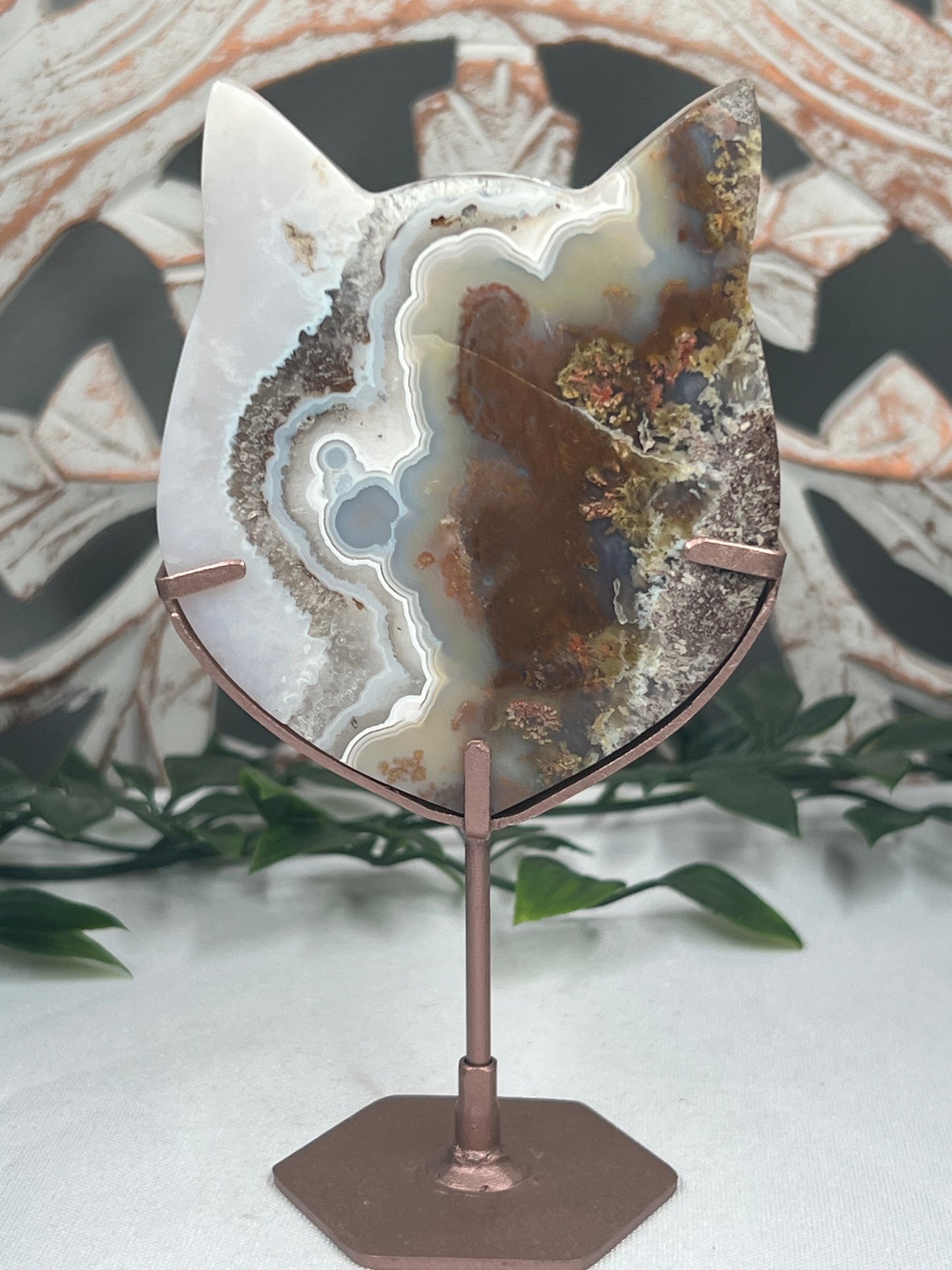 Scenic Moss Agate Cat Head