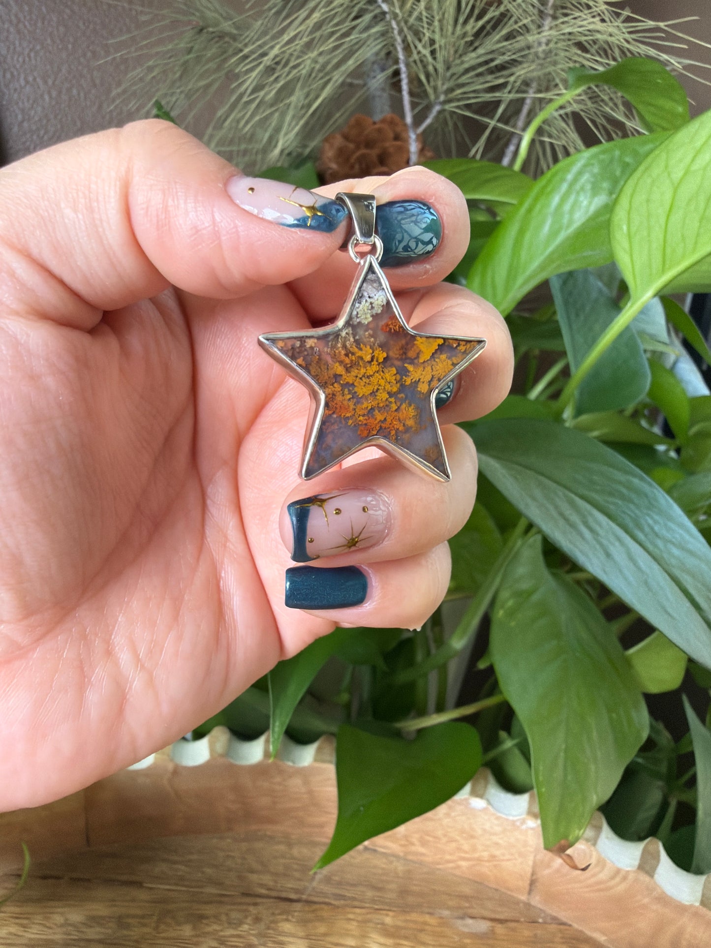 Scenic Moss Agate Star Pendant
