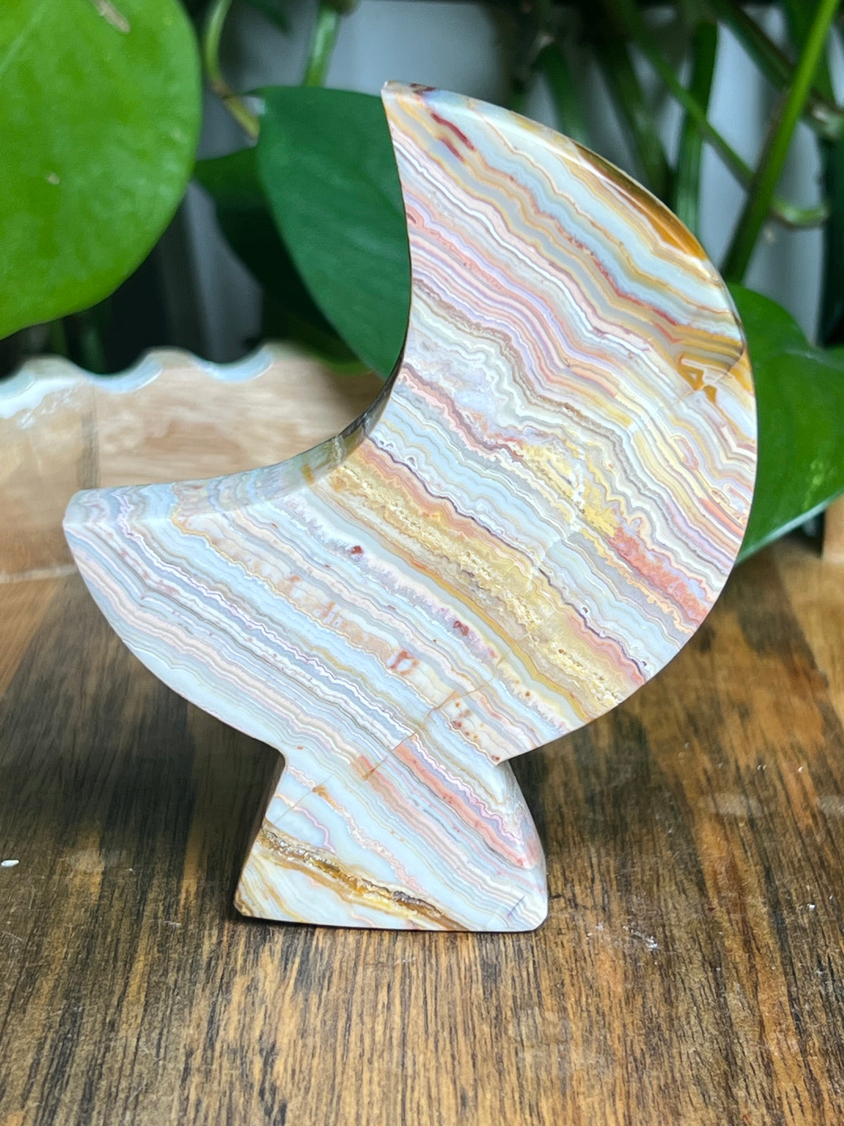Crazy Lace Agate Self-Standing Moon: PB