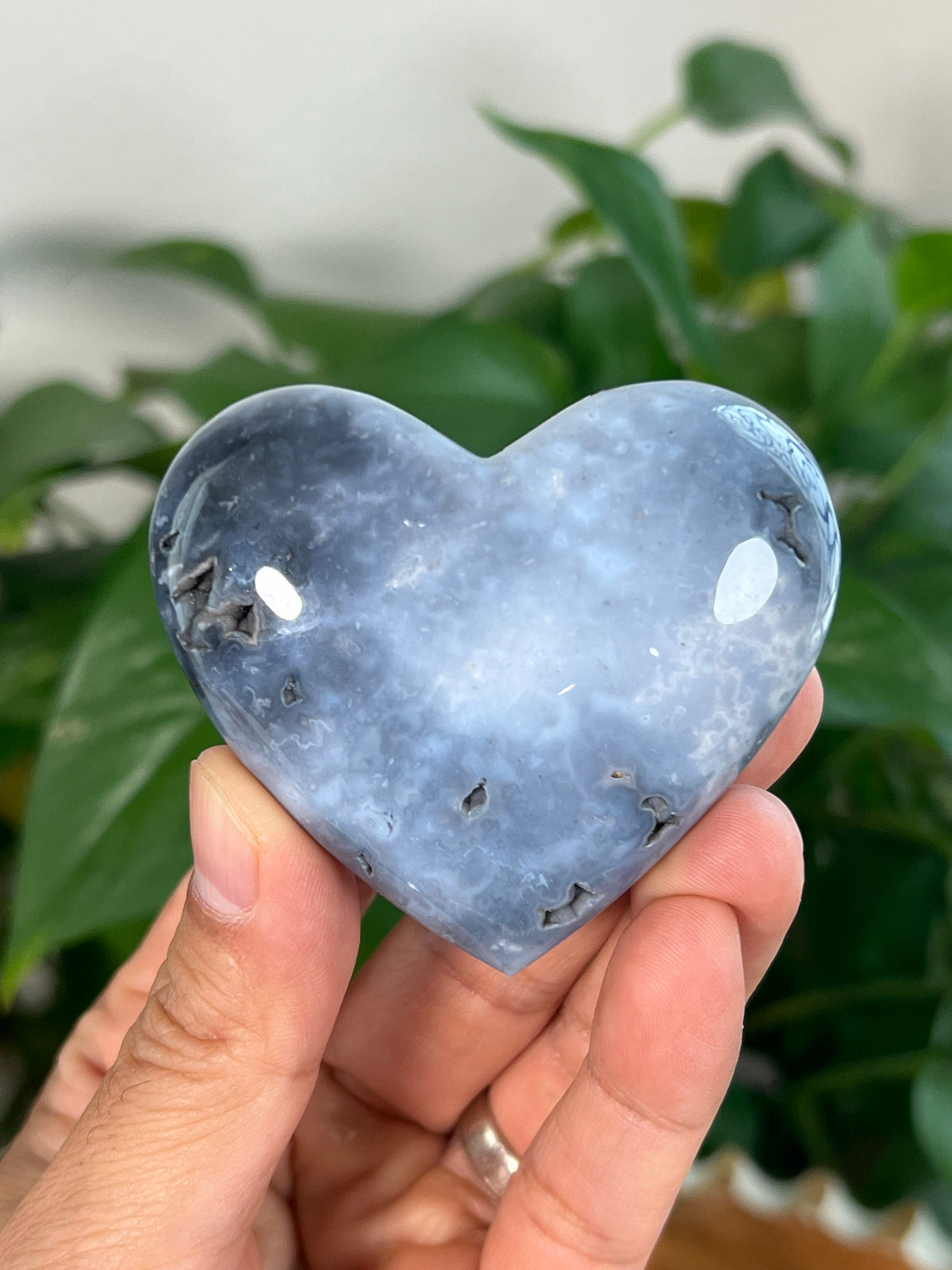Blue Plume Agate Small Hearts