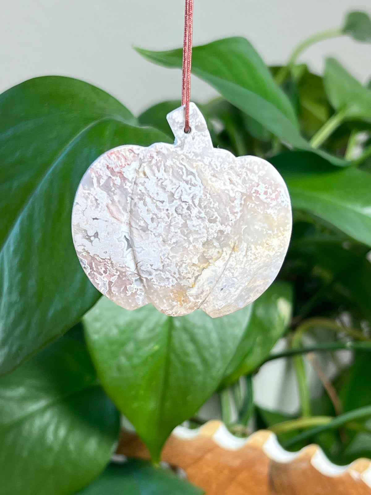Sumatra Plume Agate Pumpkin Ornaments