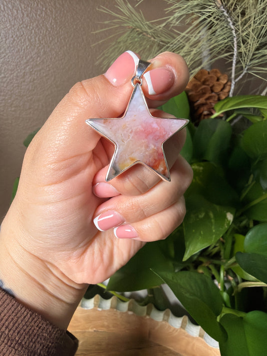 Rainbow Plume Agate Star Pendant