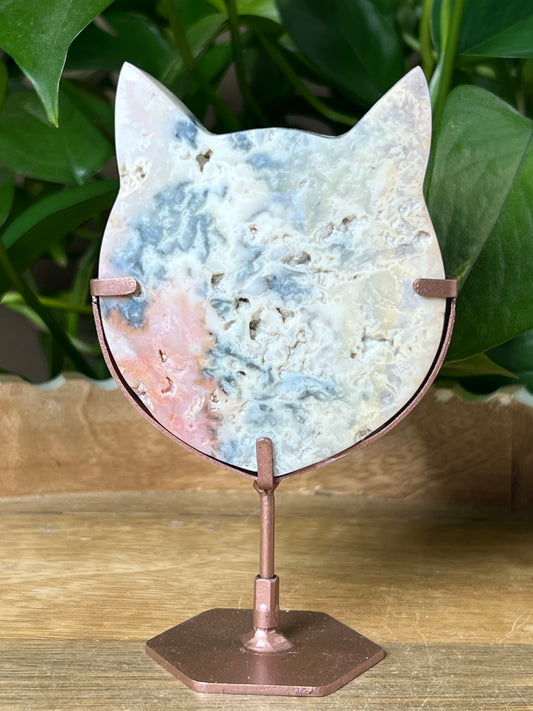 Rainbow Plume Agate Cat Head
