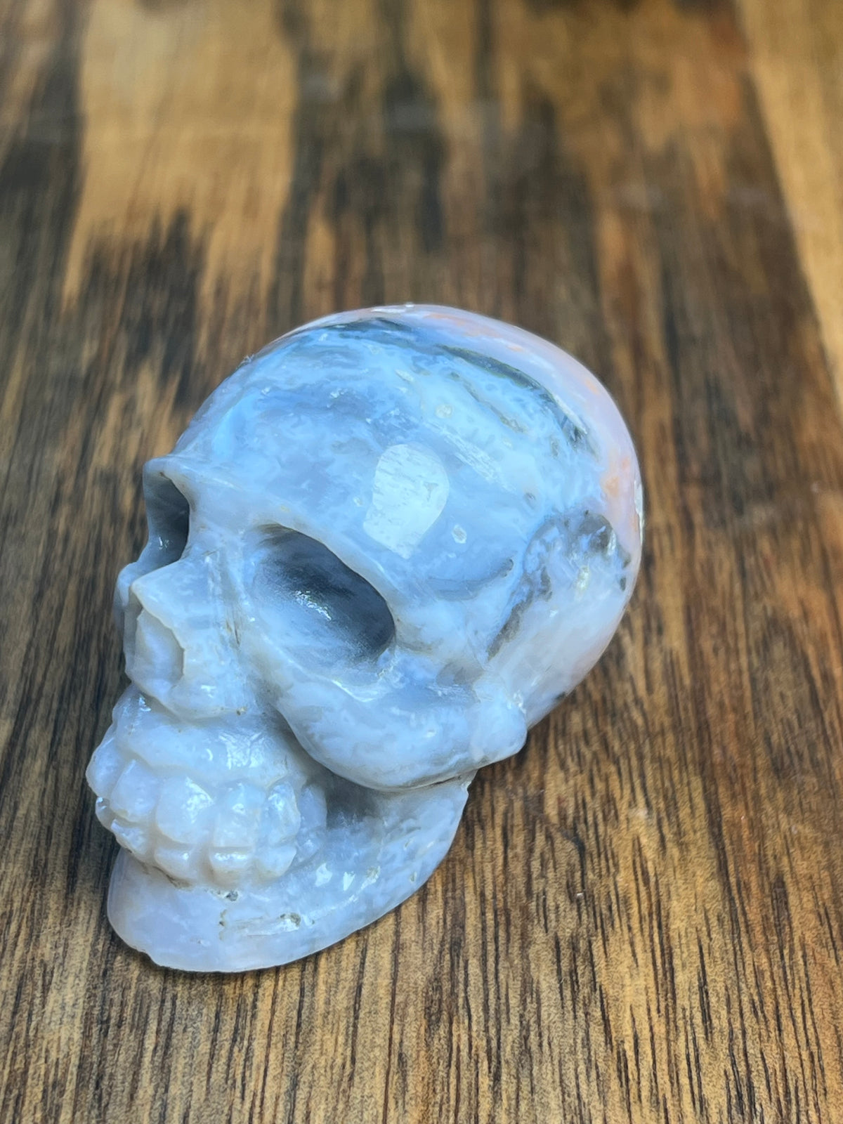 Rainbow Plume Agate Mini Skull: DA