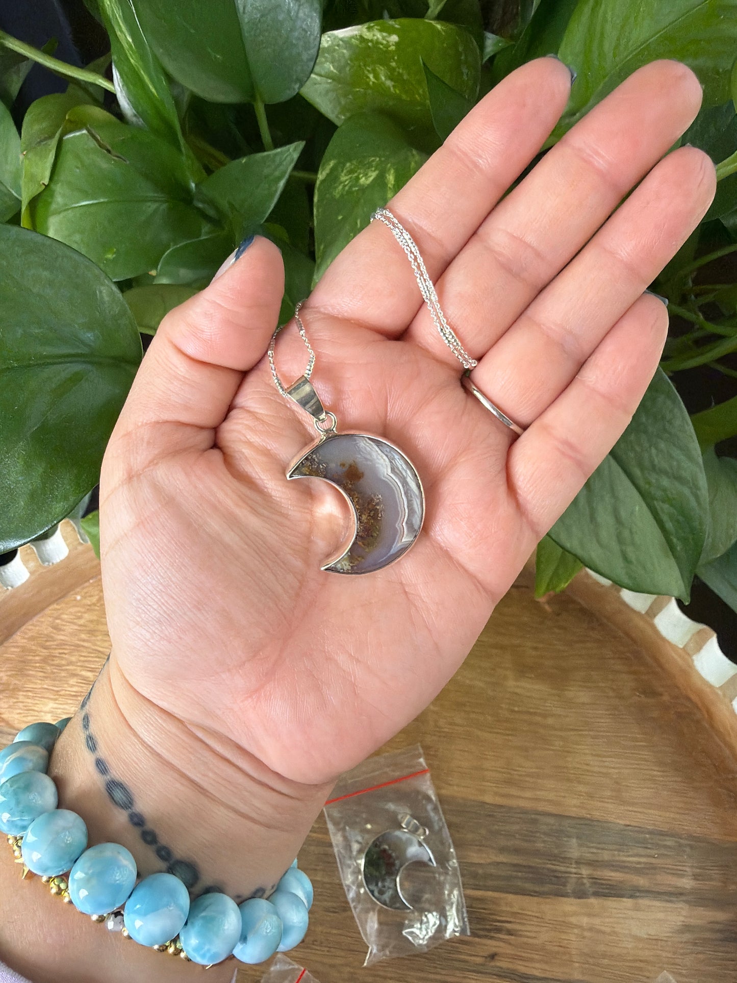 Scenic Moss Agate Moon Pendant