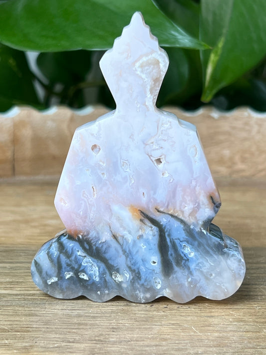 Rainbow Plume Agate Buddha