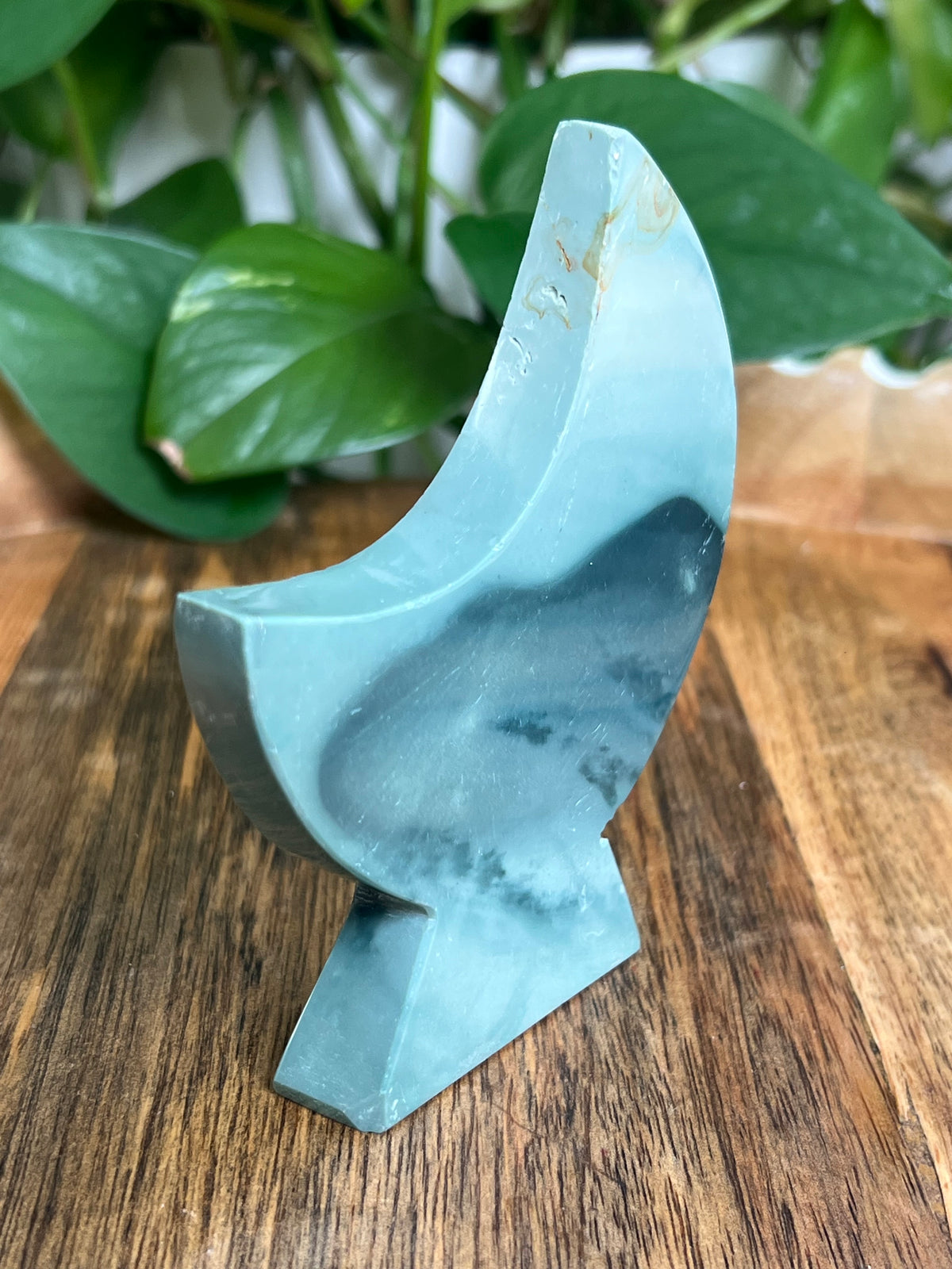 Blue Green Jasper Self-Standing Moon: AC