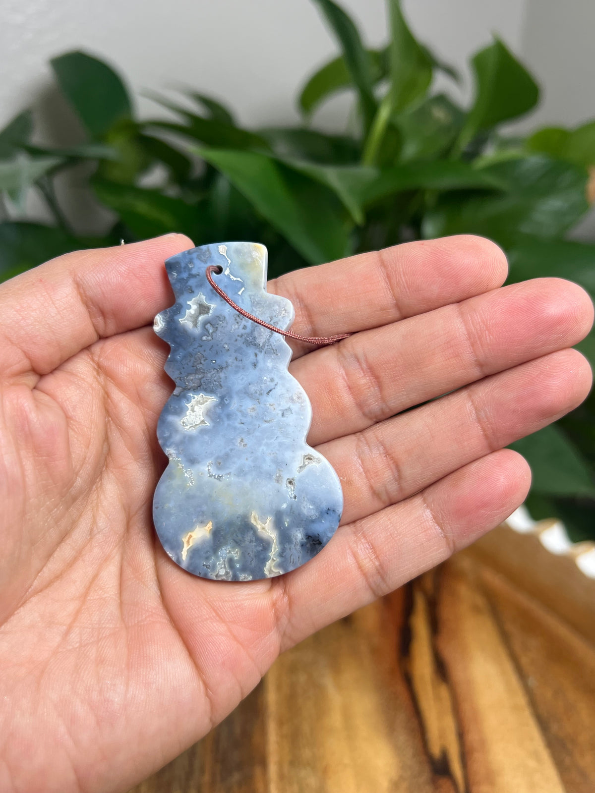 Blue Plume Agate Ornament Snowman: BT