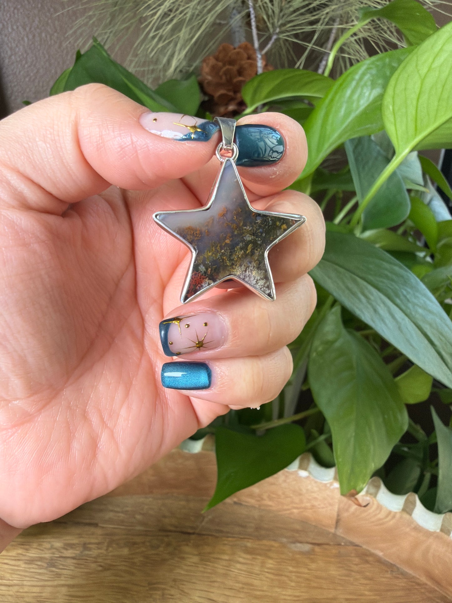 Scenic Moss Agate Star Pendant